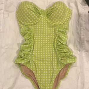 NWT J.Crew green white polka dot one-piece size 8